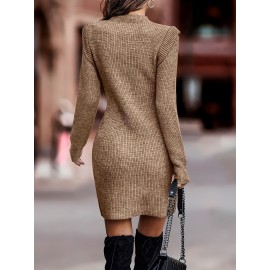 Women'S Oversized Round Neck Long Sleeve Pencil Dress - Hip-Hugging Stretchy Solid Color Casual to Semi-Formal Wear, Spring/Autumn Daily Commuting & Date Night Outfits, Comfortable & Versatile Work to Semi-Formal Attire, Easy-Care Dress
