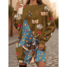 Fashion Up the Ante Ladies Jumper with 3D Mushroom Cat Design | Witch Costume, Bodycon Fit, All Over Print, Slight Stretch Fabric, Perfect for Spring/Summer/Fall, for Halloween