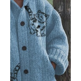 Plus Size Women'S Oversized Loose Fit Hooded Sweater Jacket - Cozy Winter Warm Coat with Print & V-Neck, Full-Zip Front Closure, Machine Washable Casual Outerwear for Curvy Women, Plus Size Sweater Coat for Fall and Winter, Sweaters for Women