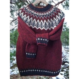 Plus Size Women's Autumn and Winter Crew Neck Color-Block Loose Fashion Jacquard Design Long Sleeve Warm Pullover Sweater