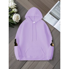 Plus Size Women'S Oversized Hoodie with Whimsical Cat & Coffee Print - Lightweight Pullover, with Golden Lettering & Cat Design, Kangaroo Pocket & Drawstring Hood, Machine Washable Casual Sweatshirt for Casual Attire, Cozy All-Season (Cat Lovers Gif