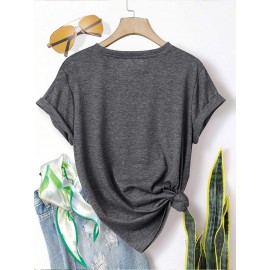 5pcs Plus Size Women's Short Sleeve T-Shirts - Funny & Cute Heart & Joyful Face Print Blouses, Casual Crew Neck Breathable Tops for Spring Summer Casual Attire, Office & Vacation Outfits - 1XL-5XL (5-Shirt) Year-Round Casual