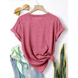 5pcs Plus Size Women's Short Sleeve T-Shirts - Funny & Cute Heart & Joyful Face Print Blouses, Casual Crew Neck Breathable Tops for Spring Summer Casual Attire, Office & Vacation Outfits - 1XL-5XL (5-Shirt) Year-Round Casual