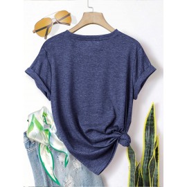 5pcs Plus Size Women's Short Sleeve T-Shirts - Funny & Cute Heart & Joyful Face Print Blouses, Casual Crew Neck Breathable Tops for Spring Summer Casual Attire, Office & Vacation Outfits - 1XL-5XL (5-Shirt) Year-Round Casual