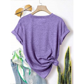 5pcs Plus Size Women's Short Sleeve T-Shirts - Funny & Cute Heart & Joyful Face Print Blouses, Casual Crew Neck Breathable Tops for Spring Summer Casual Attire, Office & Vacation Outfits - 1XL-5XL (5-Shirt) Year-Round Casual