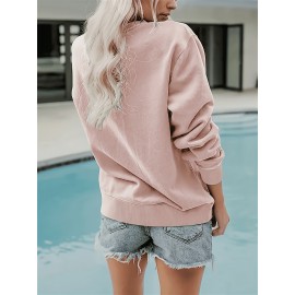 Elegant Women'S Game Day Crew Neck Sweatshirt | 260g, Long Sleeve, Geometric-Pattern, FallWinter Collection, Casual Style, Regular Fit