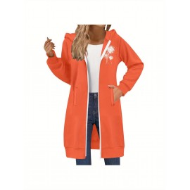 Women's Full-Zip Hooded Fleece Jacket - Double Zipper Winter Coat, Hooded Collar & H-Line Silhouette, Thick Warm Outerwear for Skiing, Snowboarding, Casual Wear - Machine Washable (No Belt) - All-Season Fleece Sweater