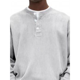 Men's Corduroy Henley Shirt| Soft Texture Classic Cut Fitted Style| Year-Round Casual Fashion Ribbed Pullover Long Sleeve Shirt for Business Trip and Networking Event Occasions| Structured Wear