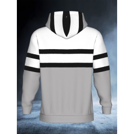 Men's 3D Illusion Hoodie with Spooky Black & White Striped Sleeves & Grey Front - Full-Zip Hooded Sweater, Long Pocket Streetwear for Halloween Costumes & Casual Wear, Machine Washable Optical Illusion Jacket