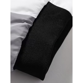 Men'S Color Block Hooded Trench Coat with Red/ Contrast Sleeves & Body - Casual Modern Jacket, Geometric Pattern, Regular Fit, Adjustable Hood & Zipper Closure, Versatile Outerwear for Teens & Young Adults, All-Season Durable Coat