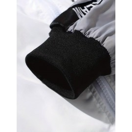 Men'S Color Block Hooded Trench Coat with Red/ Contrast Sleeves & Body - Casual Modern Jacket, Geometric Pattern, Regular Fit, Adjustable Hood & Zipper Closure, Versatile Outerwear for Teens & Young Adults, All-Season Durable Coat