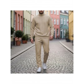 Men Casual Fashion Solid High Neck Knit Long Sleeved Warm Set Stand Collar Tops