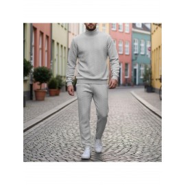 Men Casual Fashion Solid High Neck Knit Long Sleeved Warm Set Stand Collar Tops