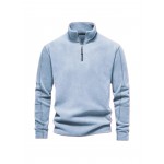 Navy Half-Zip Stand-Collar Top Warm Casual-Style Daily Outfit Comfortable Piece