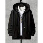 Men's Brown Hooded Jacket - Casual Zip-Up Winter Coat with Pockets, All-Season Polyester Outerwear, Golden-Tone Corduroy-Like Pocket Accent & Hooded Collar, Hand Wash/Dry Clean - Versatile for Smart-Casual & Formal Wear