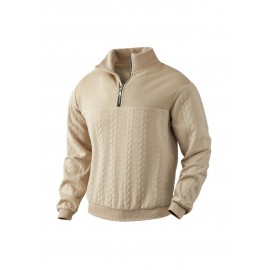 Light and Casual Men's Jacquard Collar Pullover Shirt for Men, Men's Casual Half-zip Loose Style Top