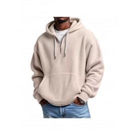 Multi-Color Waffle-Knit Half-Zip Hoodie Oversized Casual-Style Daily Outfit Comfortable Piece