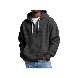 Multi-Color Waffle-Knit Half-Zip Hoodie Oversized Casual-Style Daily Outfit Comfortable Piece