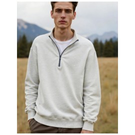 Standing Collar Half-Zip Hoodie for Men | Loose Fit, Casual Style with Pockets and Long Sleeves