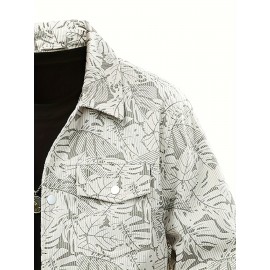 [Tropical Corduroy Jacket] Corduroy Men's Casual Jacket with Tropical Leaf Pattern | Multi-Pocket, Button-Up, All-Season Wear, Everyday Outerwear