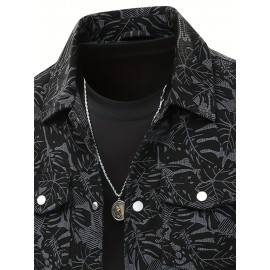 [Tropical Corduroy Jacket] Corduroy Men's Casual Jacket with Tropical Leaf Pattern | Multi-Pocket, Button-Up, All-Season Wear, Everyday Outerwear