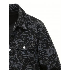 [Tropical Corduroy Jacket] Corduroy Men's Casual Jacket with Tropical Leaf Pattern | Multi-Pocket, Button-Up, All-Season Wear, Everyday Outerwear