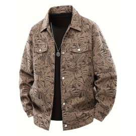 [Tropical Corduroy Jacket] Corduroy Men's Casual Jacket with Tropical Leaf Pattern | Multi-Pocket, Button-Up, All-Season Wear, Everyday Outerwear