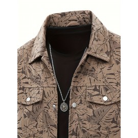 [Tropical Corduroy Jacket] Corduroy Men's Casual Jacket with Tropical Leaf Pattern | Multi-Pocket, Button-Up, All-Season Wear, Everyday Outerwear