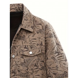 [Tropical Corduroy Jacket] Corduroy Men's Casual Jacket with Tropical Leaf Pattern | Multi-Pocket, Button-Up, All-Season Wear, Everyday Outerwear