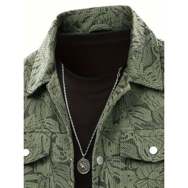 [Tropical Corduroy Jacket] Corduroy Men's Casual Jacket with Tropical Leaf Pattern | Multi-Pocket, Button-Up, All-Season Wear, Everyday Outerwear