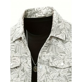 [Tropical Corduroy Jacket] Corduroy Men's Casual Jacket with Tropical Leaf Pattern | Multi-Pocket, Button-Up, All-Season Wear, Everyday Outerwear