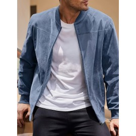 Lightweight Retro-Inspired Men's Casual Jacket - Solid Color, Baseball Collar, Machine Washable Zip-Up