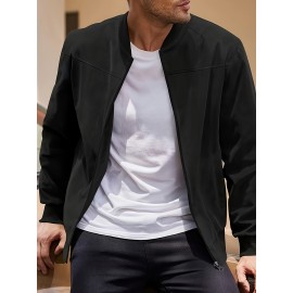 Lightweight Retro-Inspired Men's Casual Jacket - Solid Color, Baseball Collar, Machine Washable Zip-Up