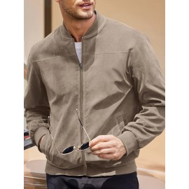 Lightweight Retro-Inspired Men's Casual Jacket - Solid Color, Baseball Collar, Machine Washable Zip-Up