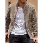 Lightweight Retro-Inspired Men's Casual Jacket - Solid Color, Baseball Collar, Machine Washable Zip-Up