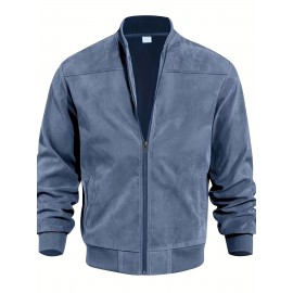 Lightweight Retro-Inspired Men's Casual Jacket - Solid Color, Baseball Collar, Machine Washable Zip-Up