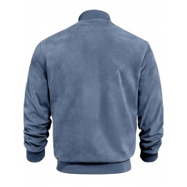 Lightweight Retro-Inspired Men's Casual Jacket - Solid Color, Baseball Collar, Machine Washable Zip-Up
