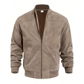 Lightweight Retro-Inspired Men's Casual Jacket - Solid Color, Baseball Collar, Machine Washable Zip-Up