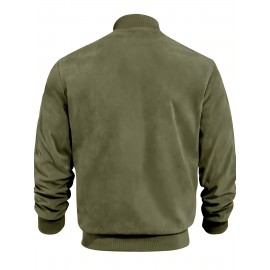 Lightweight Retro-Inspired Men's Casual Jacket - Solid Color, Baseball Collar, Machine Washable Zip-Up