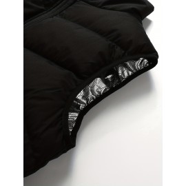 Men's Casual Sleeveless Stand Collar Vest, Thickened Warm Sweater, Autumn Winter Solid Color Zip-up Jacket, Coldproof Outdoor Top, Graphene Warmth, Fashion Webbing, Suitable for Daily Activities, Holiday Gift