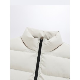 Men's Casual Sleeveless Stand Collar Vest, Thickened Warm Sweater, Autumn Winter Solid Color Zip-up Jacket, Coldproof Outdoor Top, Graphene Warmth, Fashion Webbing, Suitable for Daily Activities, Holiday Gift