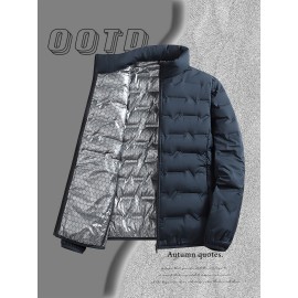 Men'S Stand Collar Thin Jacket | Casual Style, Regular Fit, Filler, Pocket Details, Autumn-Winter Trendy Short Coat