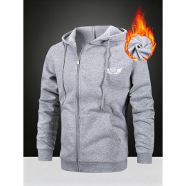 Men'S Fleece Hooded Jacket for Autumn And Winter, Featuring a Print Design of Wings And a Crown, Warm And Comfortable with Skin-Friendly Front Pockets And a Full Zipper. This Stylish And Versatile Hoodie Is Machine Washable And Available in Various