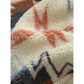 Men's -Lined Abstract Ethnic Print Stand Collar Sweatshirt Jacket - Soft Fabric, Relaxed Drop Shoulder Sleeves, Versatile Kangaroo Pocket Design, Warm Autumn/Winter Top | Street Style Trend | Comfortable Casual Autumn/Winter Fashion Versatile