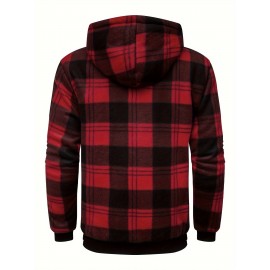 Trendy Hooded Plaid Jacket for Men, Perfect for Autumn And Winter, Made with Fleece And Durable Fabric