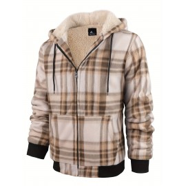 Trendy Hooded Plaid Jacket for Men, Perfect for Autumn And Winter, Made with Fleece And Durable Fabric