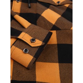 Trendy Men's Plaid Hooded Jacket - Thick Warm, Windproof & Cold-Resistant, Slim Fit, Vintage Style, Black & Red Geometric Pattern, Single-Breasted Button Front, Long Sleeve, Casual & Versatile for Winter Outings, Casual Winter Wear