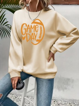 Elegant Women'S Game Day Crew Neck Sweatshirt | 260g, Long Sleeve, Geometric-Pattern, FallWinter Collection, Casual Style, Regular Fit
