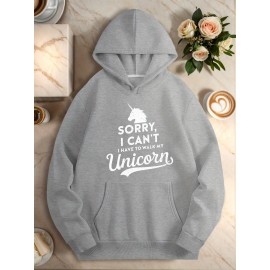 Women's Plus Size Loose Unicorn Hoodie- 