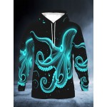 Men'S & Women'S 3D Glowing Neon Green & Octopus Tentacle Print Christmas Hooded Sweatshirt - Slim-Fit Long Sleeve Pullover with Pocket, Glowing Eyes, Soft Warm Fabric for Halloween & Xmas Parties, Casual Winter Sweater (Unisex Adult Sizes) - Ideal B